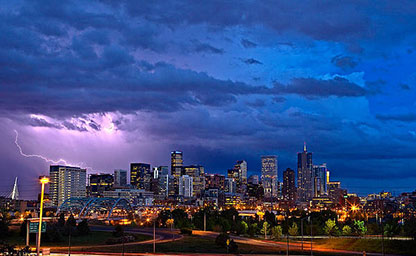 Night View of a City During a Storm